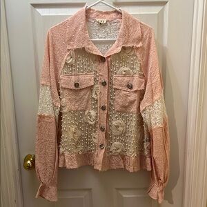 NWOT POL Blush and Ivory Button Down Shirt